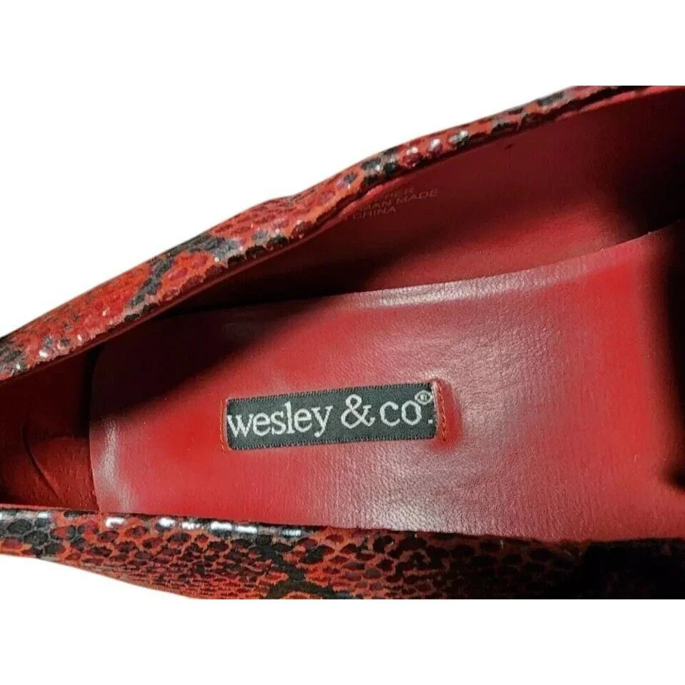 Wesley & Co Red Leather Snakeskin Loafers Size 9.5